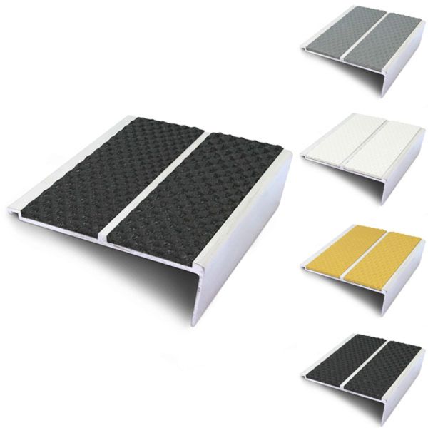 Slip Resistant 91mm x 35mm Rakeback External Stair Nosing With Tredsafe PVC Insert
