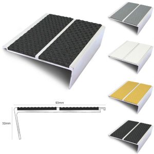 Slip Resistant 91mm x 35mm Rakeback External Stair Nosing With Tredsafe PVC Insert