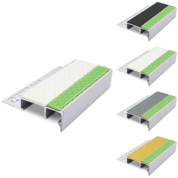 Aluminator Tile-In Stair Nosing with Non Slip Tredsafe PVC Insert for 12.5mm Flooring