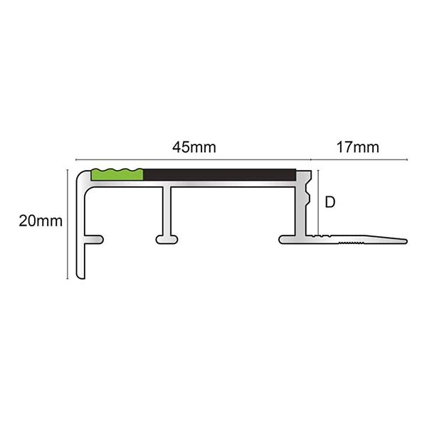 Aluminator Tile-In Stair Nosing With PVC Insert For 12.5mm Flooring