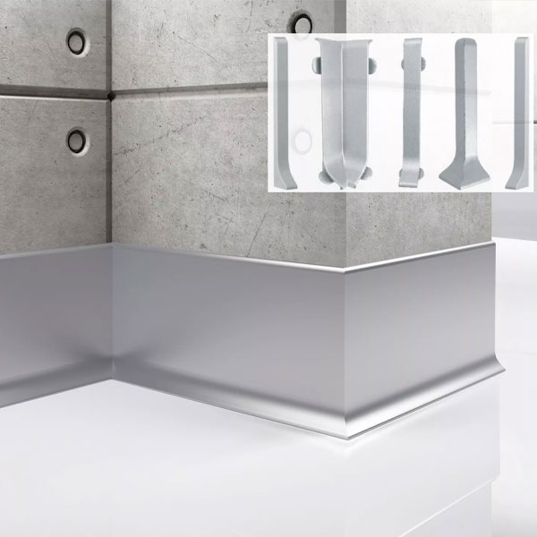 Aluminium Anodized 80mm High Waterproof Skirting Board with PVC Accessories