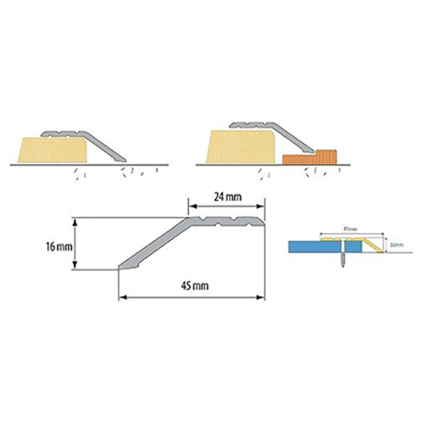 Aluminium Door Trim 45mm x 16mm For Laminate & Protect Floors at Different Levels