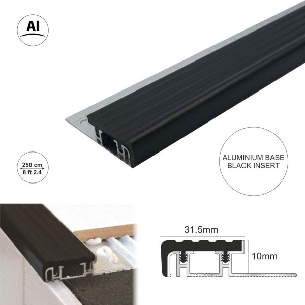 Aluminium Stair Nosing Edge Trim for Tiles and Stone-Step Nose Edging