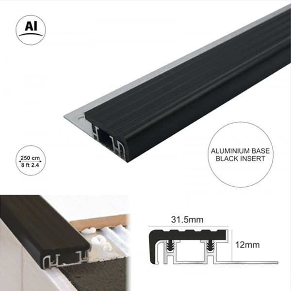 Aluminium Stair Nosing Edge Trim for Tiles and Stone-Step Nose Edging