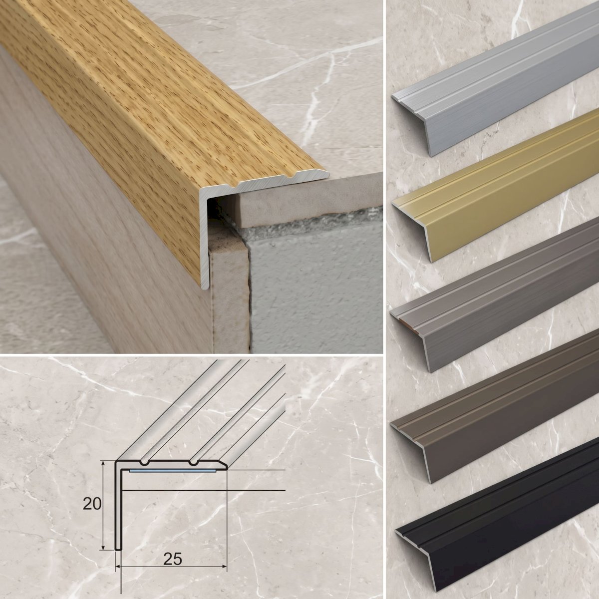 Aluminium Stair Nosing For Stairs Edge Protection Self Adhesive