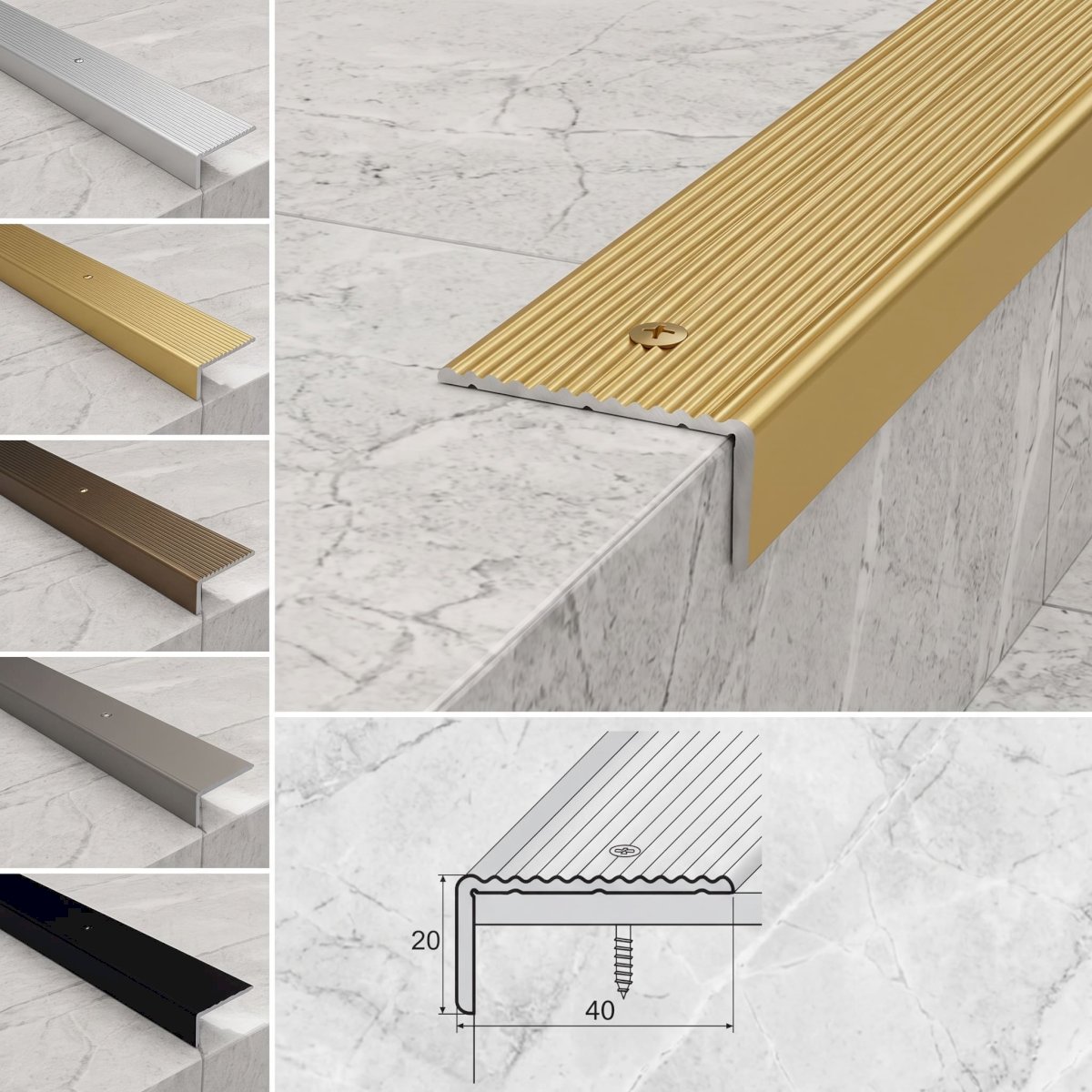 Aluminum Stairs Nosing Ribbed Surface For Stair Treads