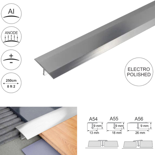 Aluminium Door Threshold Anodised T Bar Profile Trim Transition Strip For Tiles