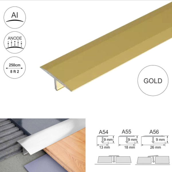 Aluminium Door Threshold Anodised T Bar Profile Trim Transition Strip For Tiles