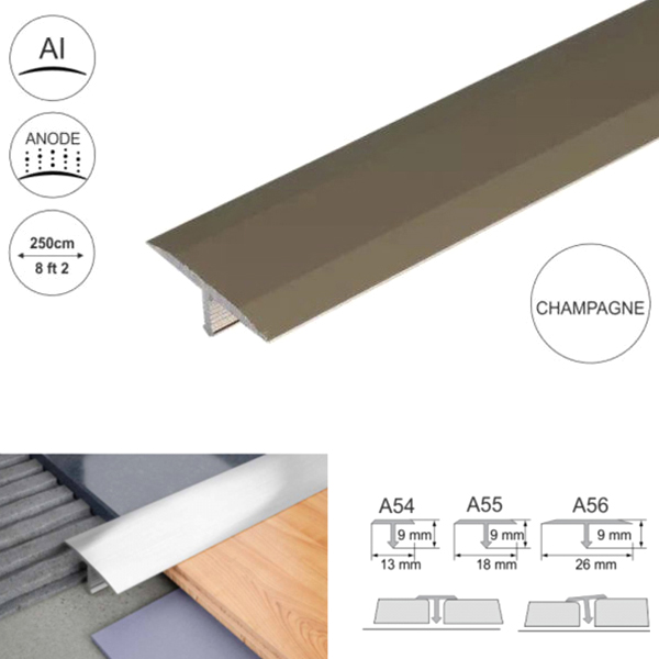 Aluminium Door Threshold Anodised T Bar Profile Trim Transition Strip For Tiles