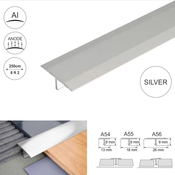 Aluminium Door Threshold Anodised T Bar Profile Trim Transition Strip For Tiles