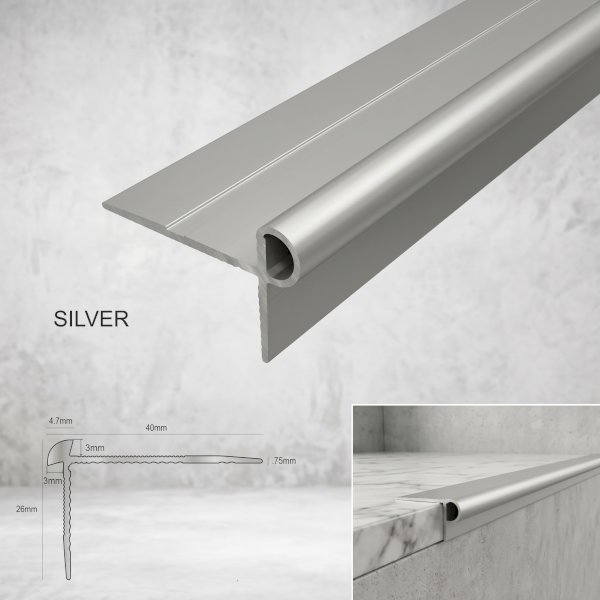 Anodised LVT Aluminium  Stair Nosing Edge Profile For 3mm Flooring