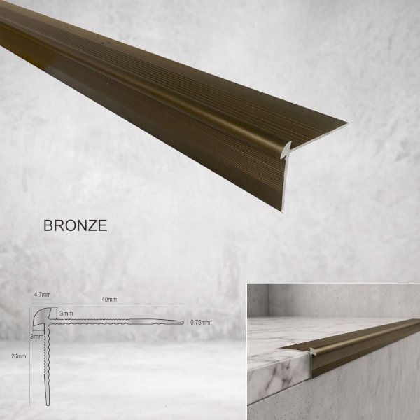 Anodised LVT Aluminium  Stair Nosing Edge Profile For 3mm Flooring