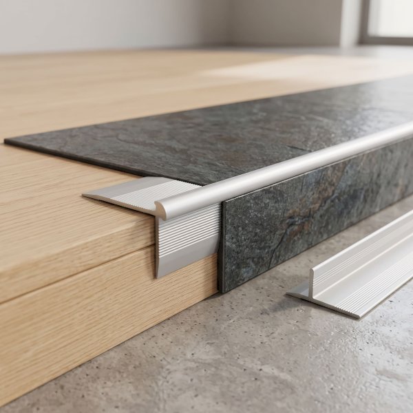 Anodised LVT Aluminium  Stair Nosing Edge Profile For 3mm Flooring