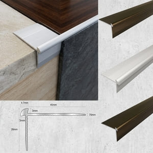 Anodised LVT Aluminium  Stair Nosing Edge Profile For 3mm Flooring