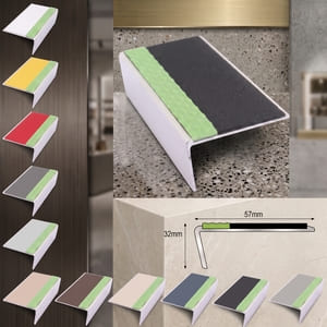 Anti slip rakeback stair nosing aluminium edge trim with black PVC insert for safe step protection