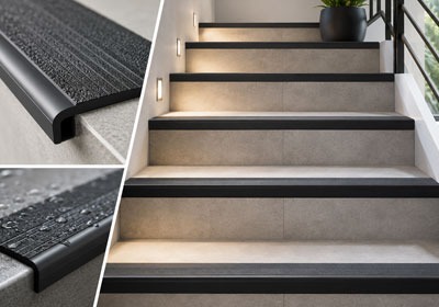 Anti-slip stair nosing fitted to improve stair grip and edge visibility