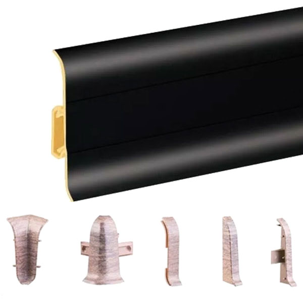 Black Mat PVC Skirting Board & Accessories Cable Cover with Flexible Edges
