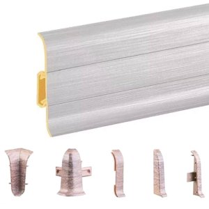 Brushed Aluminium PVC Skirting Board & Accessories Cable Cover with Flexible Edges