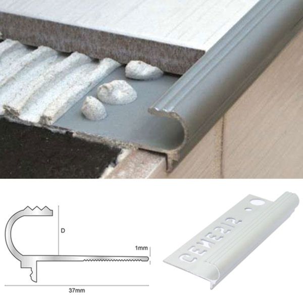 Bullnose Tile-In Stair Nosing for Enhanced Step Installation and Edge Protection