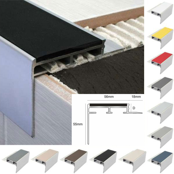 Heavy Duty Aluminium Ceramic Tile-In Stair Nosing For 12.5mm Flooring With PVC Insert