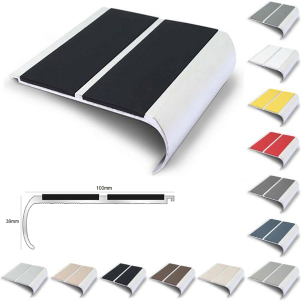 Commercial aluminium stair nosing providing anti-slip edge protection