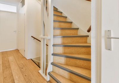 Safe home staircase with improved lighting and anti-slip stair nosing
