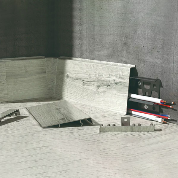 Light Grey Oak PVC Skirting Board & Accessories – Cable Management & Flexible Edges