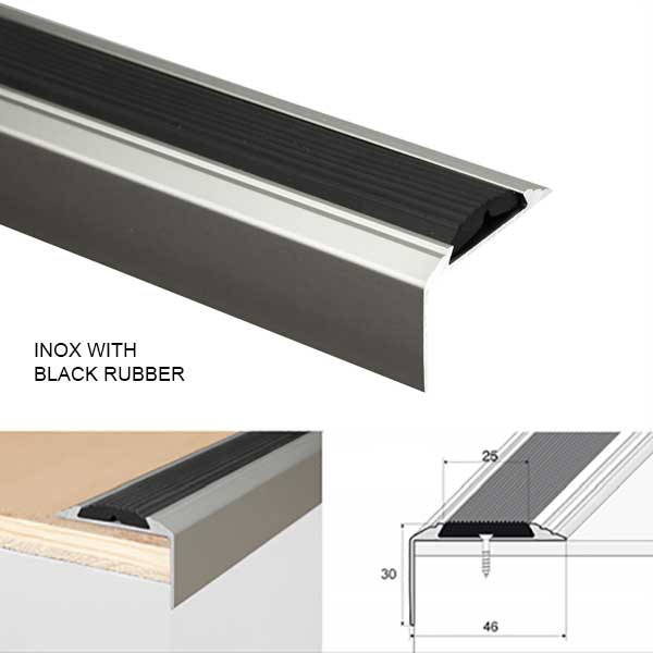 Non Slip Rubber Insert Anodised Aluminium Stairs Nosing For Tread Edges