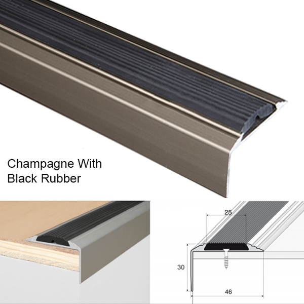 Non Slip Rubber Insert Anodised Aluminium Stairs Nosing For Tread Edges