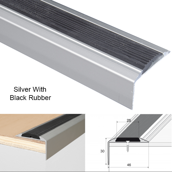 Non Slip Rubber Insert Anodised Aluminium Stairs Nosing For Tread Edges