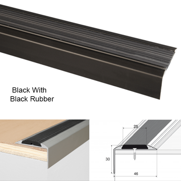 Non Slip Rubber Insert Anodised Aluminium Stairs Nosing For Tread Edges