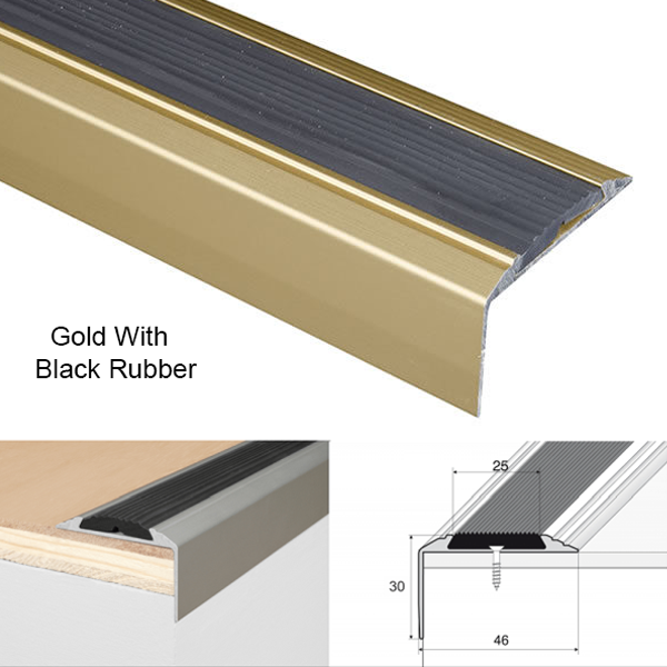 Non Slip Rubber Insert Anodised Aluminium Stairs Nosing For Tread Edges