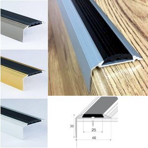 Non Slip Rubber Insert Anodised Aluminium Stairs Nosing For Tread Edges