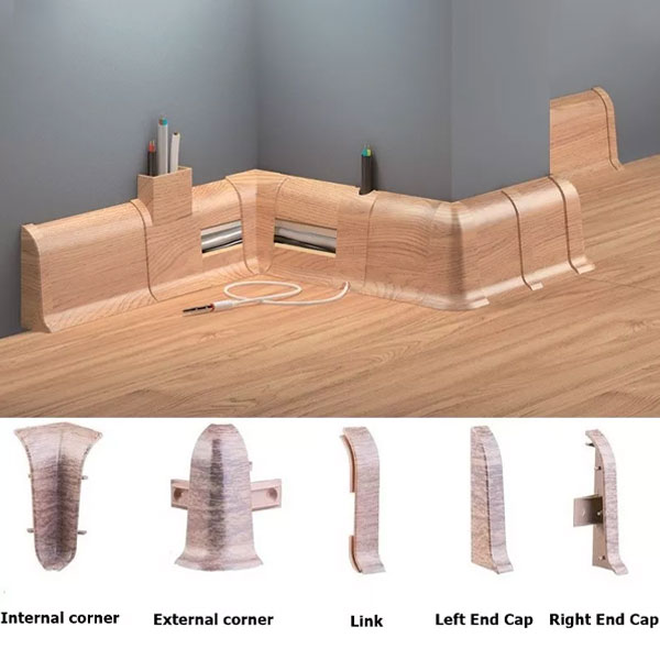 PVC Skirting Board Beech & Cable Cover with Flexible Edges Accessories