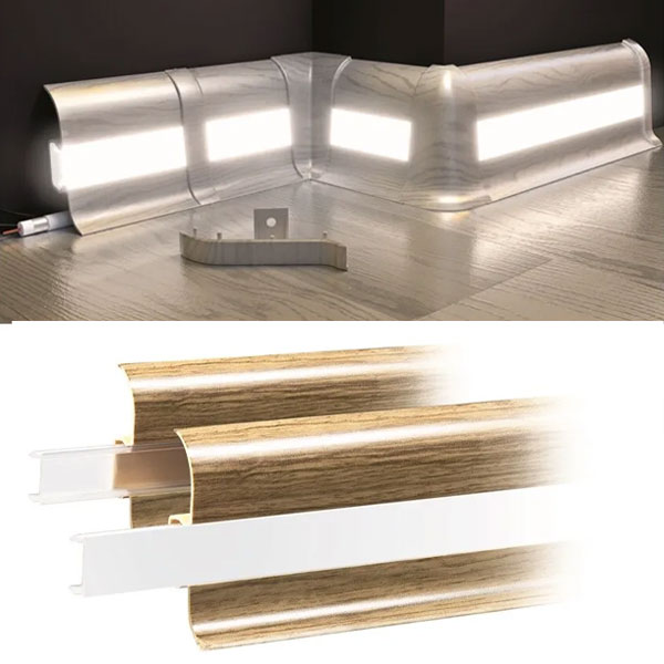 PVC Skirting Board Beech & Cable Cover with Flexible Edges Accessories