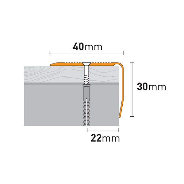 Screw Fix Non Slip 40mm x 30mm Aluminium Anodised Step Nosing Edge Trim