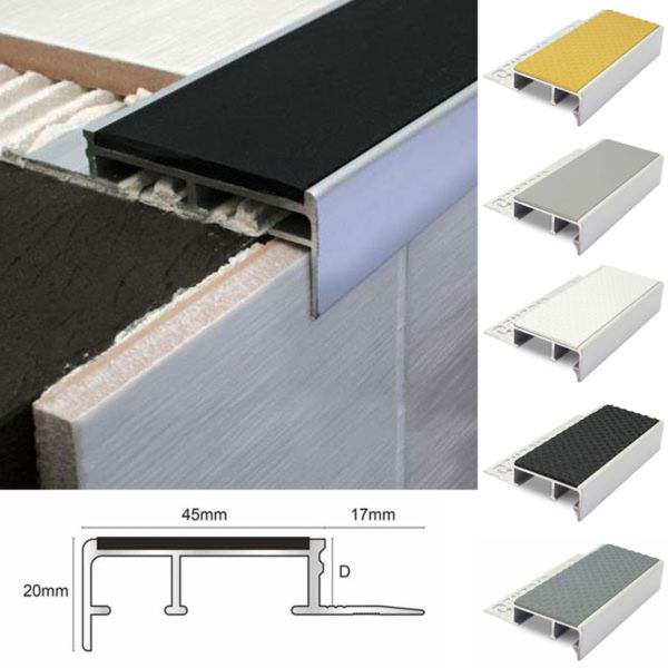 Slimline Ceramic Tile-In Tredsafe Stair Nosing For 10mm Flooring With PVC Insert