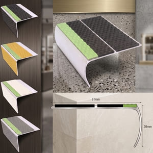Tredsafe aluminium stair nosing with anti-slip PVC insert stair edge trim for safer indoor and outdoor steps